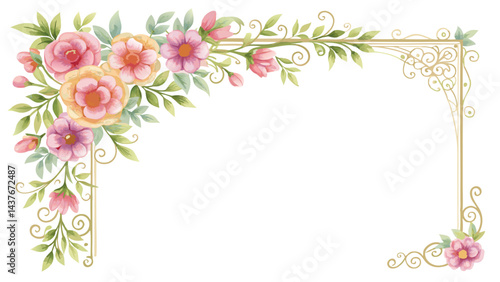 Decorative corner flower frame watercolor 