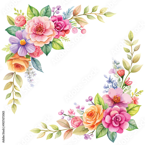 Decorative corner flower frame watercolor 