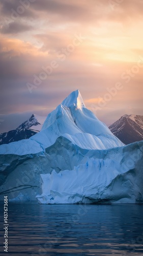 Wallpaper Mural Dramatic sharp-peaked iceberg glowing under fiery sunset and distant mountains Torontodigital.ca