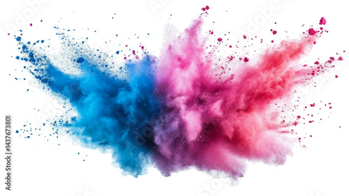 Colorful Powder Explosion with Vivid Gradient on white and transparent background. abstract watercolor hand drawn background, Colorful Holi powder on white background