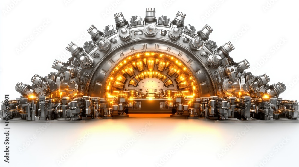Fototapeta premium Futuristic Mechanical Engine Design With Bright Lights and Intricate Structures