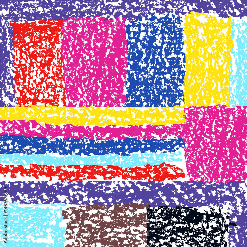 Seamless abstract artistic pattern, banner or frame background. Crayon hand drawn spots design element. Multicolor grunge texture. Pastel chalk or pencil vector trendy scribble strokes.
