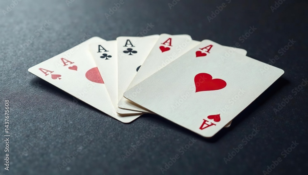 Obraz premium Four aces spread on a surface, forming a distinct pattern , playing cards, game, four