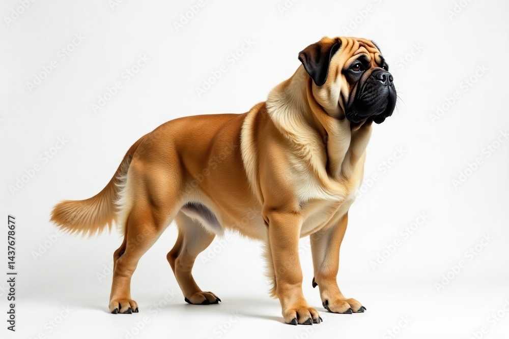 Imposing mastiff, full body shot, pure white backdrop, animal, isolated, powerful Imposing mastiff, full body shot, pure white backdrop, animal, isolated, powerful