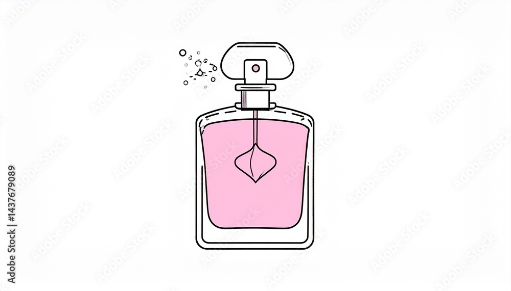 Artistic Drawing of a Stylish Pink Perfume Bottle – Representation of Beauty, on a white background - Essence in Minimalist Style Artistic Drawing of a Stylish Pink Perfume Bottle – Representation of Beauty, on a white background - Essence in Minimalist Style