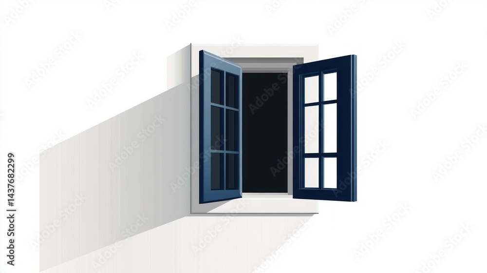 Obraz premium Open window, white wall, sunlight, shadow, home design