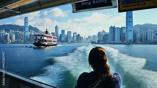 Exploring the vibrant cityscape of Hong Kong while sailing on a stunning ferry ride Generative AI