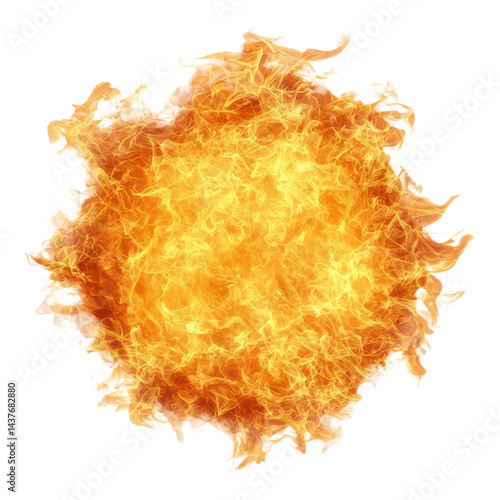 A blazing sphere of intense orange and yellow flames with energetic, swirling fire patterns.