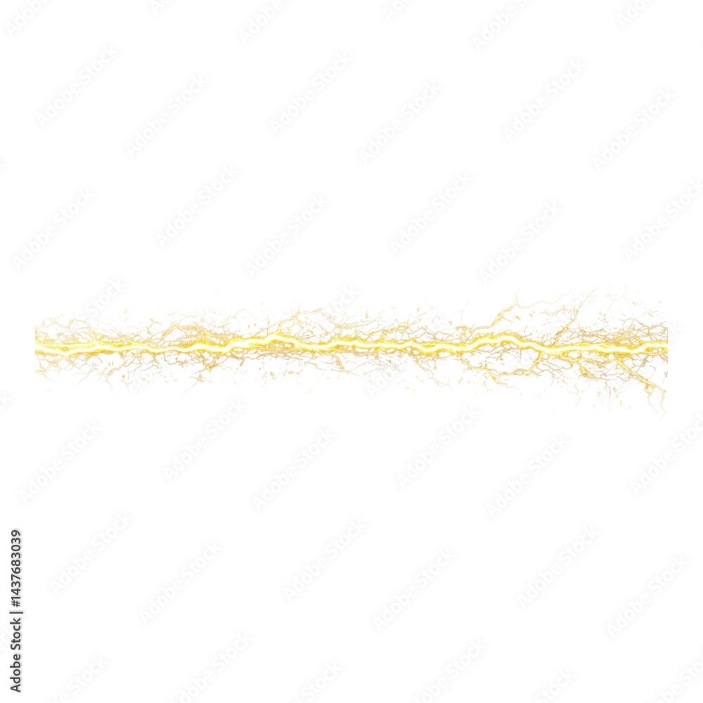 A glowing yellow electric bolt crackles horizontally with branching sparks. A glowing yellow electric bolt crackles horizontally with branching sparks.