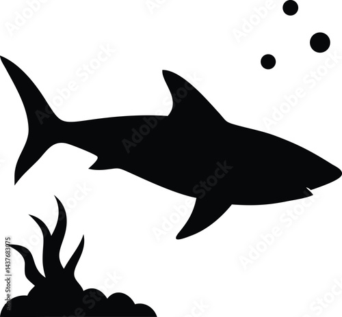 "Dynamic Shark Silhouette Collection Featuring Great White, Hammerhead, and Ocean Wildlife Scenes Vector Illustration"