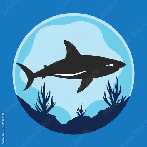 "Dynamic Shark Silhouette Collection Featuring Great White, Hammerhead, and Ocean Wildlife Scenes Vector Illustration"