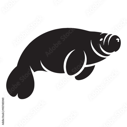 Bold manatee silhouette vector perfect for modern branding and logo creation – manatee silhouette – manatee vector – manatee illustration – silhouette of manatee

