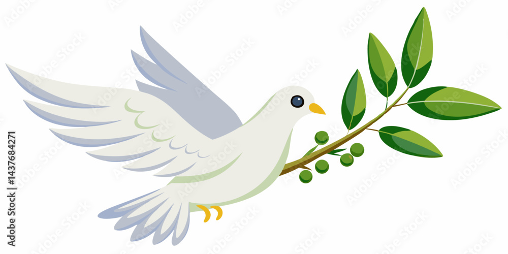 Obraz premium White Dove with Olive Branch on Stone Background – Photorealistic Peace Symbol with Mediterranean Aesthetic.