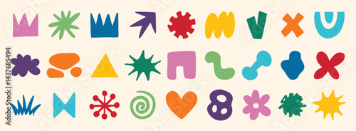 colorful organic doodle hand drawn colorful set. shapes and squiggles childish style. Abstract funny cute kids shapes elements. naive art