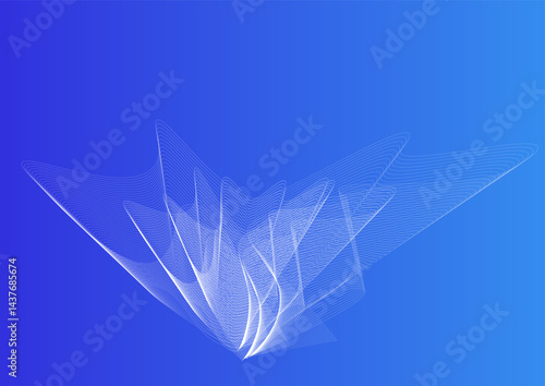abstract blue background with an abstract figure made of thin lines like a blooming flower