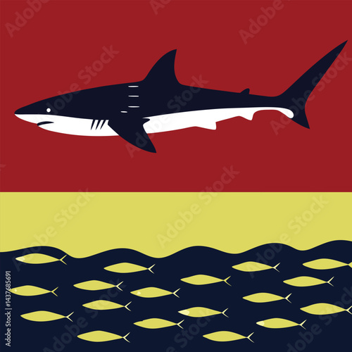 "Dynamic Shark Silhouette Collection Featuring Great White, Hammerhead, and Ocean Wildlife Scenes Vector Illustration"