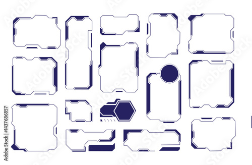 Set of futuristic UI elements for display panels and digital interfaces