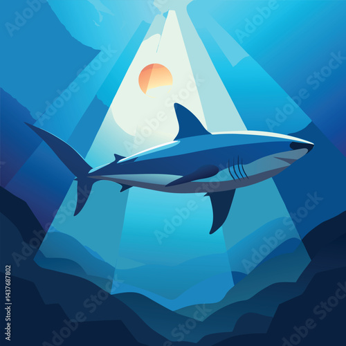"Dynamic Shark Silhouette Collection Featuring Great White, Hammerhead, and Ocean Wildlife Scenes Vector Illustration"