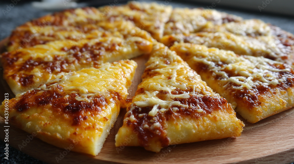 Sliced pepperoni and meat pizza on wooden board, kitchen background, delicious cheese pizza on wooden board Sliced pepperoni and meat pizza on wooden board, kitchen background, delicious cheese pizza on wooden board