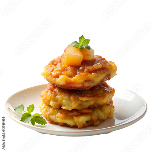 Delicious Apple Pancakes Recipe A Stack of Golden Brown Fritters isolated on transparent background