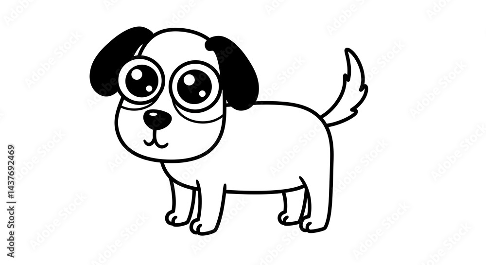 Fototapeta premium Adorable Cartoon Dog Illustration, Black and White Line Art