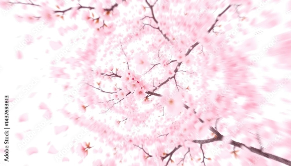 Fototapeta premium Dreamy Spring: Blurred Pink Cherry Blossoms Bursting into a White Canvas Creating an Ethereal Ambience