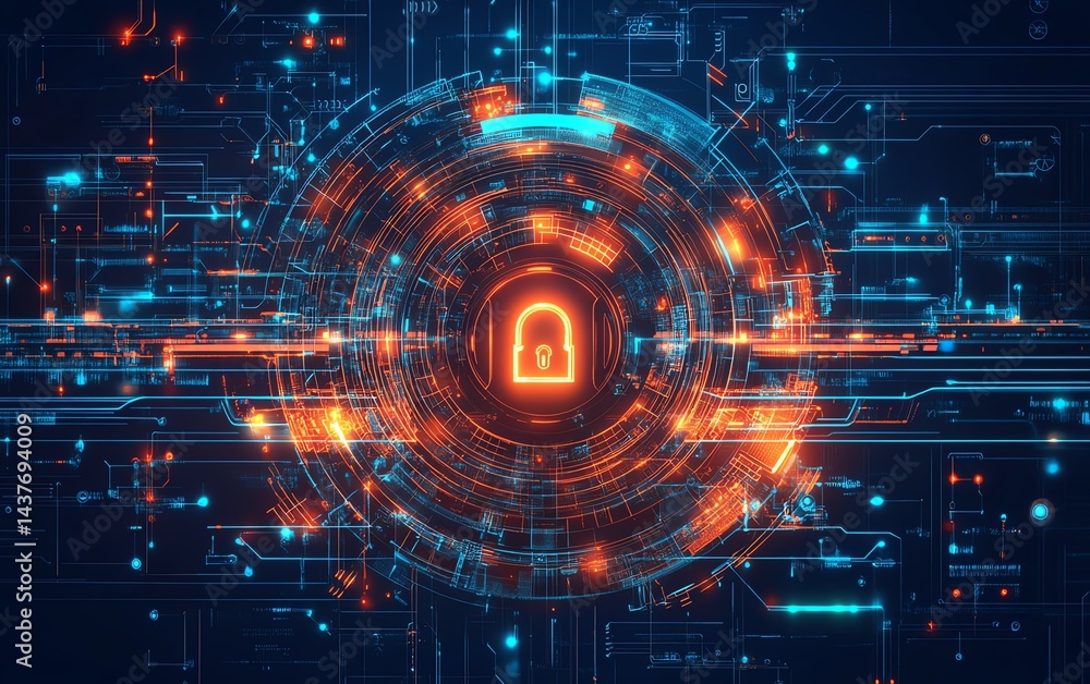 Obraz premium Glowing security symbols and complex network connections