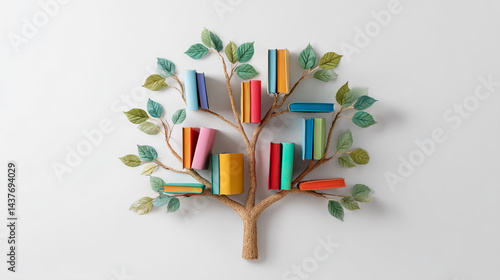 Obraz na płótnie International literacy day concept with tree with books like leaves, back to school, paperwork, literature, nature, no people, notebook, open, open book, outdoors, page, paper, photography, literacy w salonie