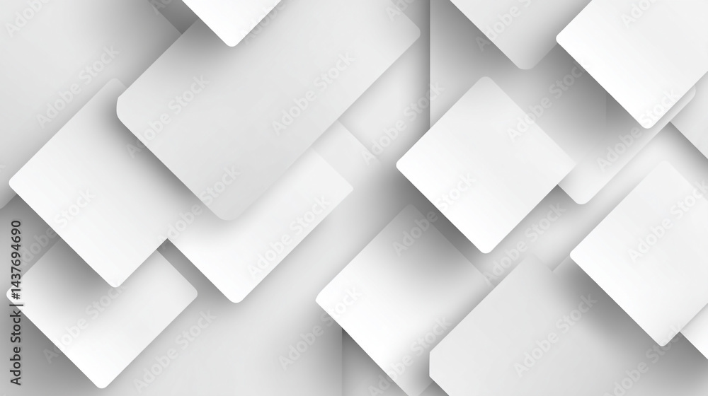 Abstract White Squares Pattern. Minimalist white background with geometric grid patterns,
