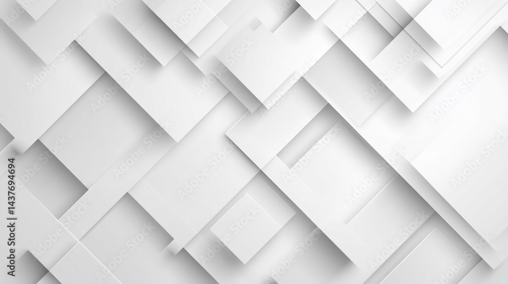 Abstract White Squares Pattern. Minimalist white background with geometric grid patterns,