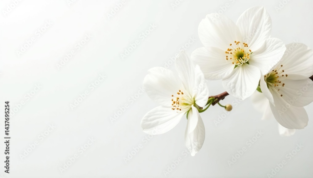 Obraz premium Delicate white blossoms against pure white backdrop, fragile, elegant, clean