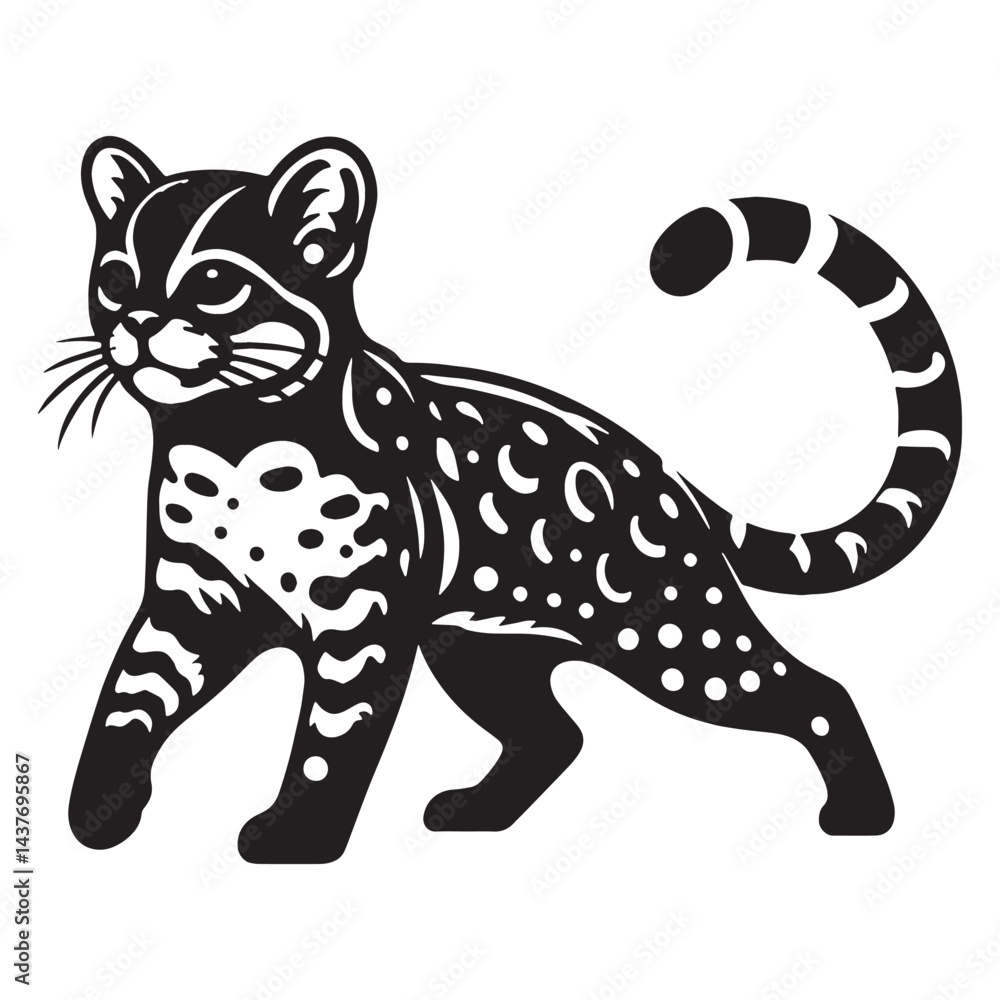 Fototapeta premium Bold margay silhouette vector perfect for modern logos and branding projects – margay silhouette – margay vector – margay illustration – silhouette of margay