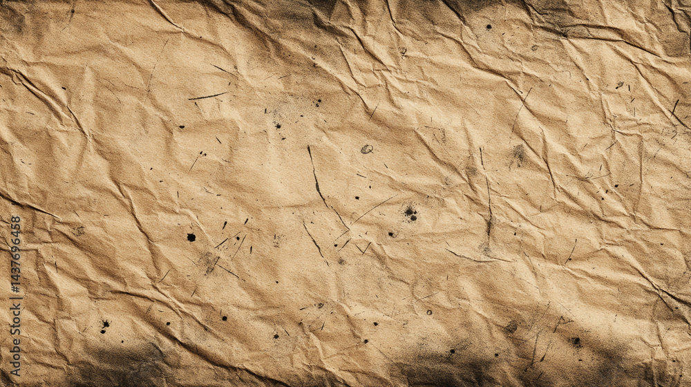 A closeup shot of a crumpled piece of brown paper resembling the texture, Craft crumpled paper and cardboard background , Textured brown paper, conveying a sense of age and history,