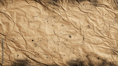 Obraz na płótnie A closeup shot of a crumpled piece of brown paper resembling the texture, Craft crumpled paper and cardboard background , Textured brown paper, conveying a sense of age and history, w salonie