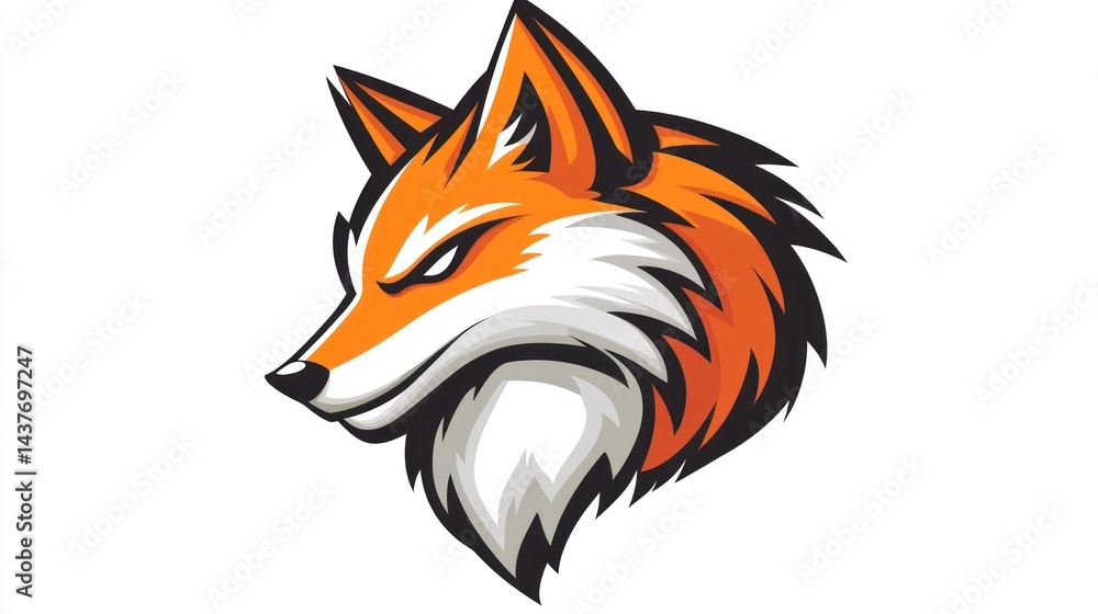 Fototapeta premium Fox head profile, mascot design, white background, graphic art, logo