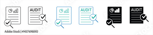 Audit document icon set. Result, data report icon. Vector illustration.