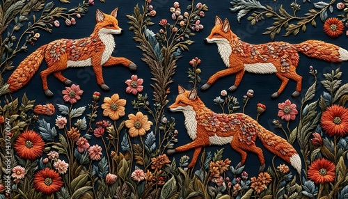 Embroidery Art Fox And Wildflowers Handmade