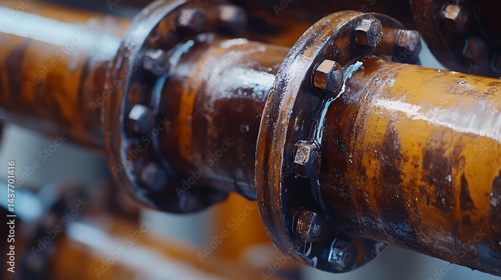 Rusty Industrial Pipes with Flanges and Bolts Rusty Industrial Pipes with Flanges and Bolts