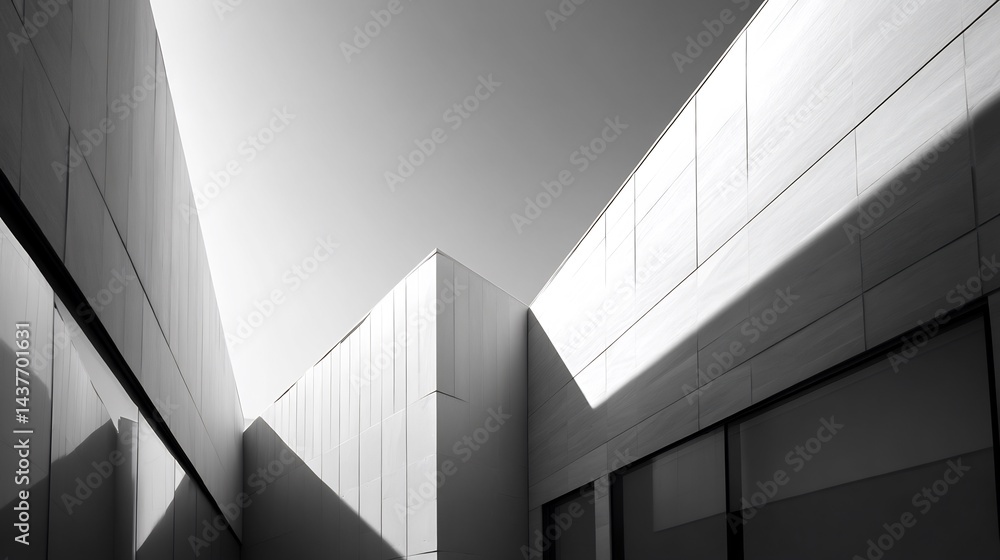 Geometric architecture in black and white highlighting contrasting light and shadows Geometric architecture in black and white highlighting contrasting light and shadows