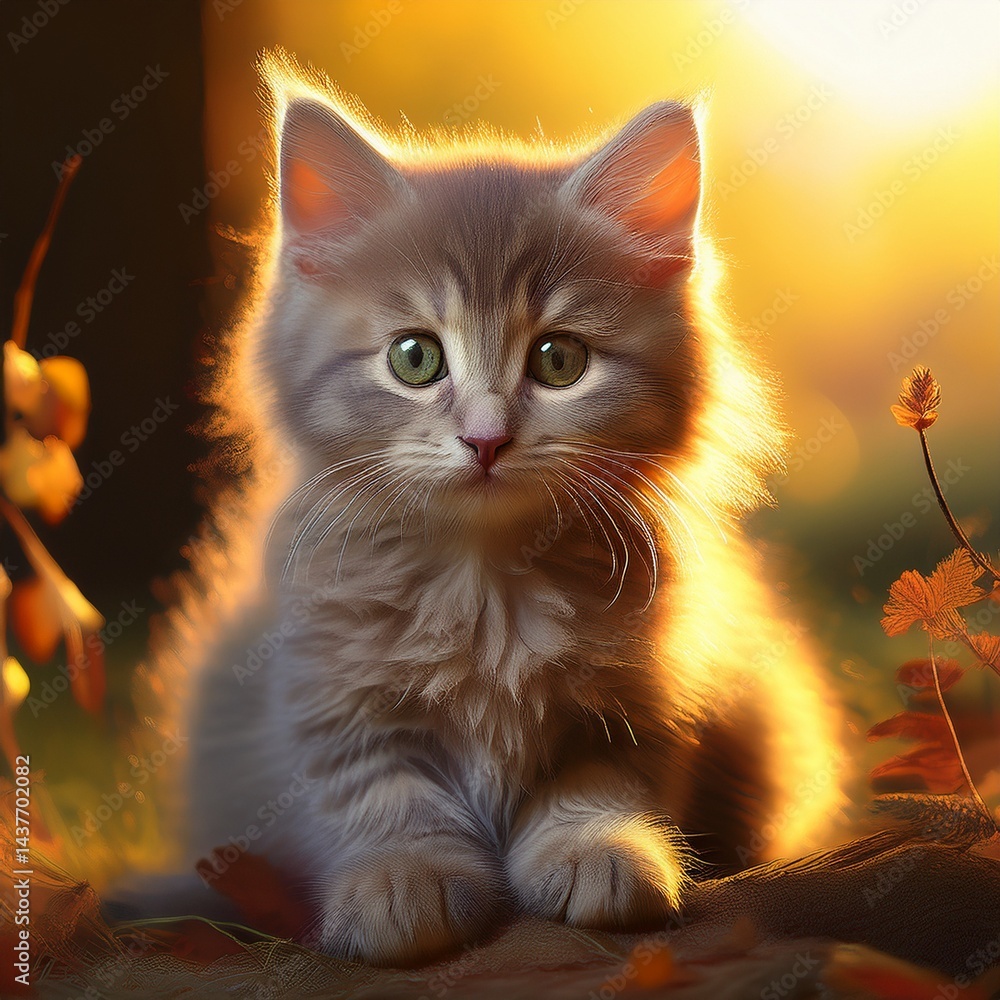 Graues Katzenbaby im Sonnenlicht Graues Katzenbaby im Sonnenlicht