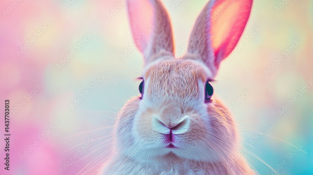 Fototapeta premium Rabbit nose in front of abstract pastel background