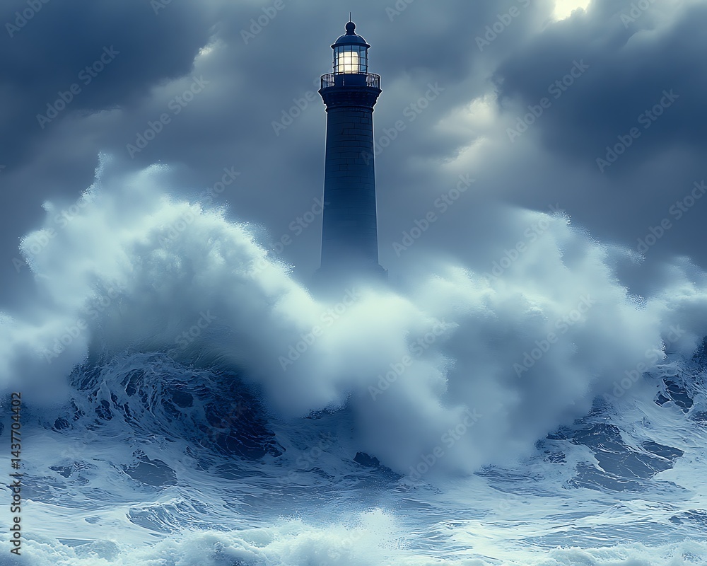 Fototapeta premium Lighthouse bravely stands against raging storm waves