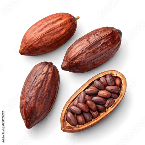 Cacao beans isolated on white or transparent background