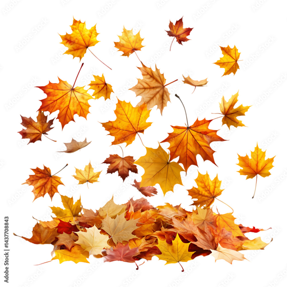 Obraz premium Falling Autumn Leaves Stunning Fall Foliage Background Image isolated on transparent background