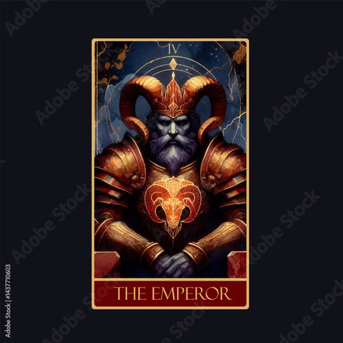 A watercolor Tarot card 'The Emperor'.Tarot card colorful deck. Major arcana set part . Vector hand drawn engraved style. Occult and alchemy symbolism.