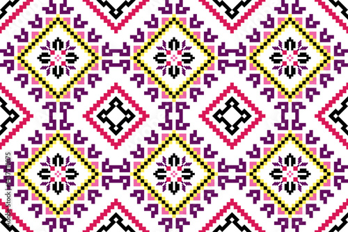 Cross stitch pattern concept showcasing traditional ethnic geometric pattern, Design for textile, background,carpet,wallpaper,clothing,wrapping,Batik,fabric,Vector illustration	
