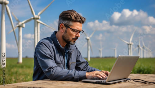Focused Male Engineer Using Laptop in Office Setting