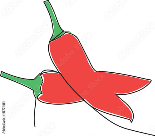 Continuous one single line drawing of hot chili vector design illustration