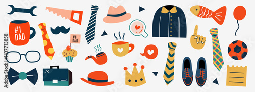 Happy Father's Day. Set of father's day cute elements vector. Elements are isolated on white background.