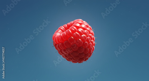 A Single Juicy Raspberry Floating in Blue